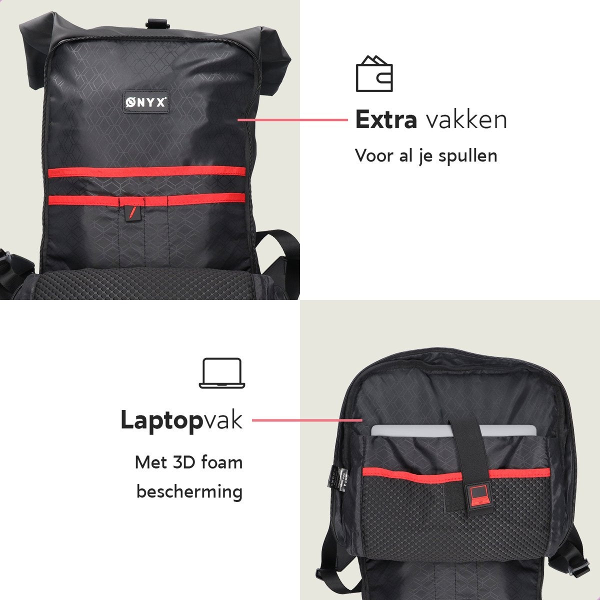 ONYX - Rolltop Rucksack - 25 bis 40 L - Mit Laptopfach - Wasserdicht und strapazierfähig - Schwarz