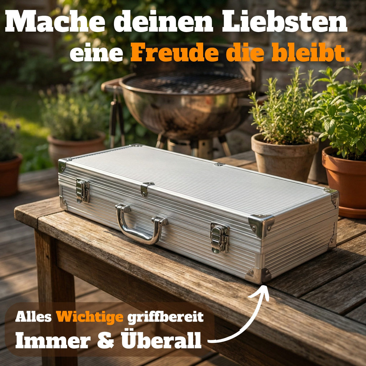 Curry Master Grillbesteck-Set im Aluminiumkoffer – Edelstahl mit 6 Spießen – 43 x 17 x 8 cm