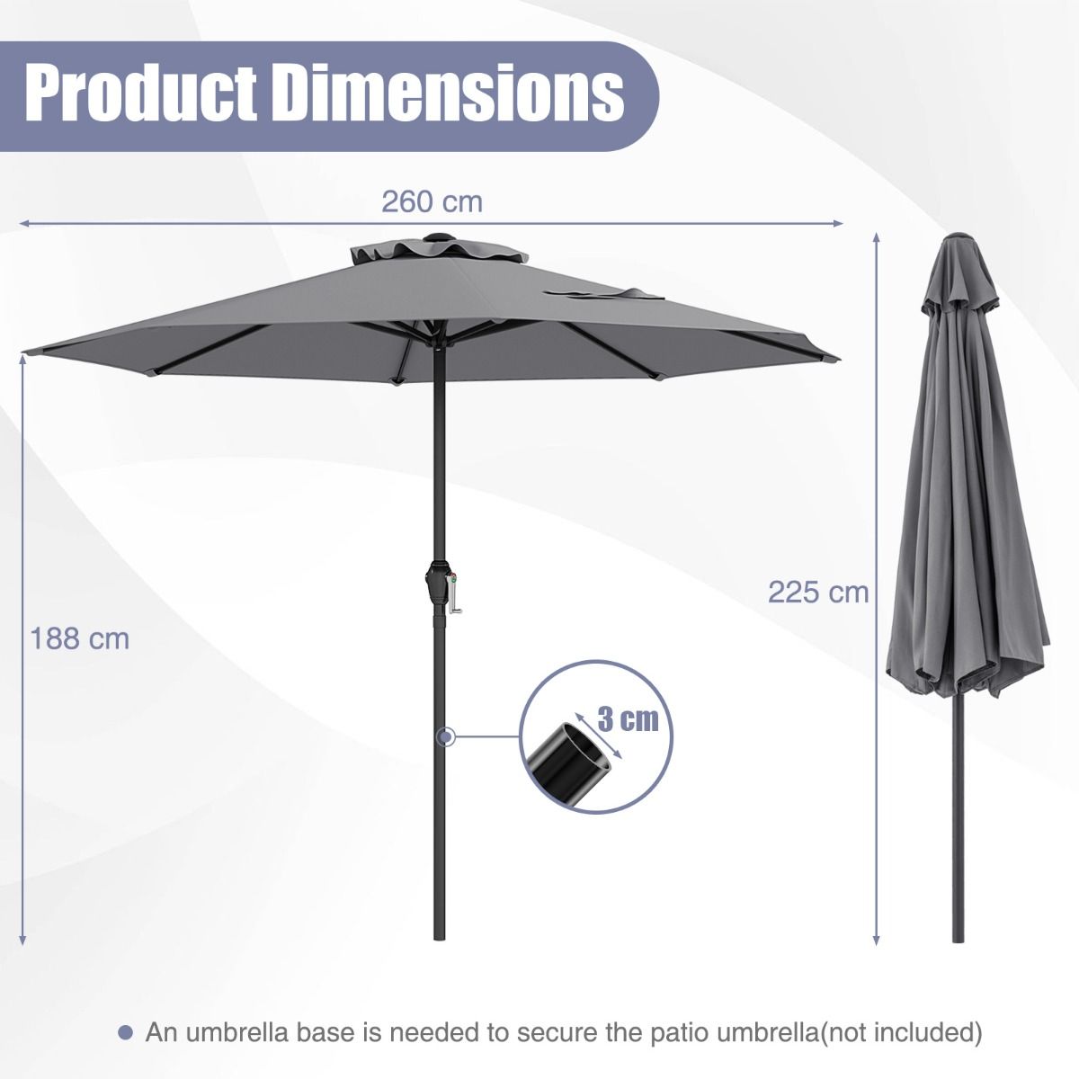 Coast Terrassenschirm mit Schwingmechanismus – belüftetes Dach – 8 stabile Streben – braun – 260 cm