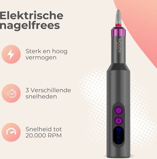 Moods Gellac Professional Electric Nail Grinder - 20000RPM - Cordless and Rechargeable - Grau - Nagelfeile - Maniküre & Pediküre Set - Nagelfeile Electric