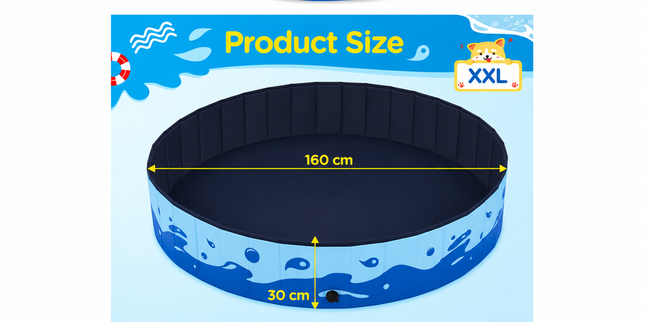 Yaheetech Faltbares Hundebad XXL – Blau – 160 x 160 x 30 cm