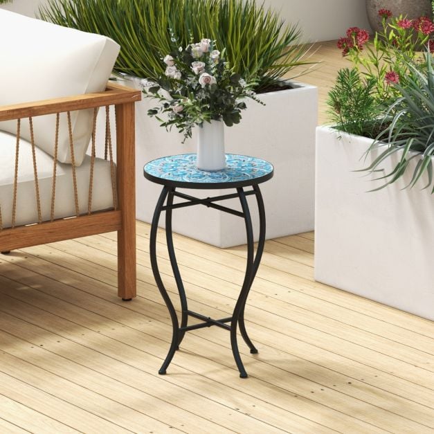 Coast Mosaic Beistelltisch - Runder Bistrotisch 35 x 55 cm - Blau/Schwarz