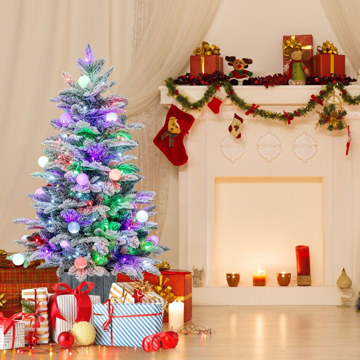 Beleuchteter Weihnachtsbaum Coast - 100 cm - weiß/grün - mit 148 PVC- und PE-Zweigen - 80 LED-Lichter