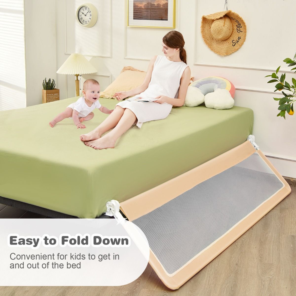 Coast Bettgitter zusammenklappbar - 180 cm x 56 cm - Beige - Sicherheitsbettgitter für Kleinkinder und Kinder