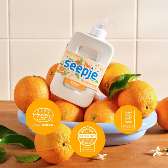Seepje – Handseife mit dem Duft frisch gepresster Orangen – 8 x 300 ml – Vorteilspackung