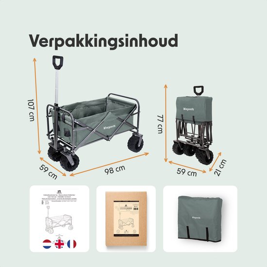 LifeGoods Wagon - faltbar - 80KG Tragfähigkeit - 94L - waschbares Polyester - Grün