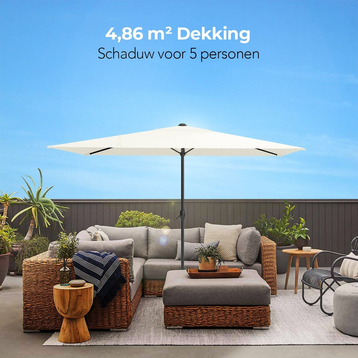 LifeGoods Sonnenschirm - 270x180cm - 30° neigbar - wasserdicht - mit Bezug - Creme