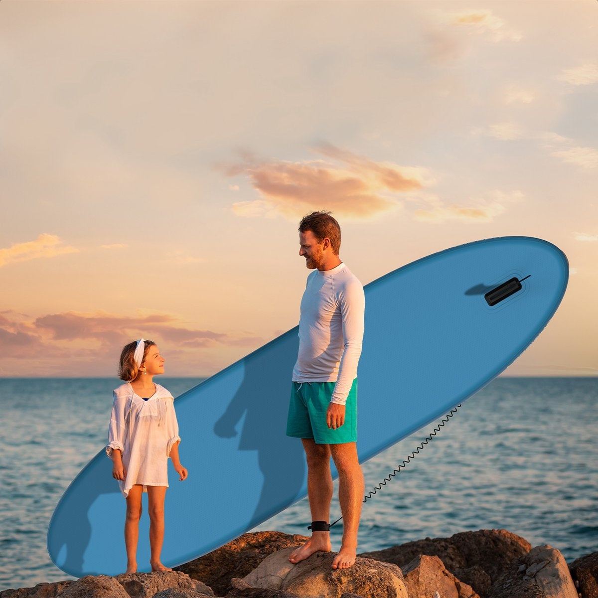 LifeGoods SUP Board - Deluxe Set - mit Sitz - Aufblasbares Paddle Board - Max. 135KG - 320x81cm - Blau