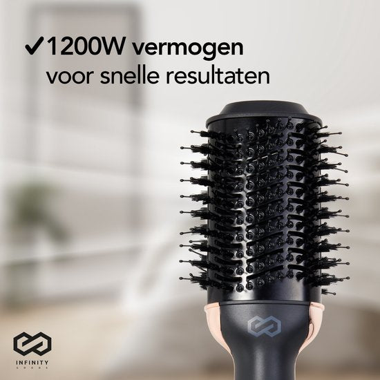 Infinity Goods 4-in-1 Haartrockner-Bürste - Keramik-Magie-Bürste - Trocknen/Stylen/Locken/Volumen - kurzes und langes Haar - 1200W - Schwarz/Gold