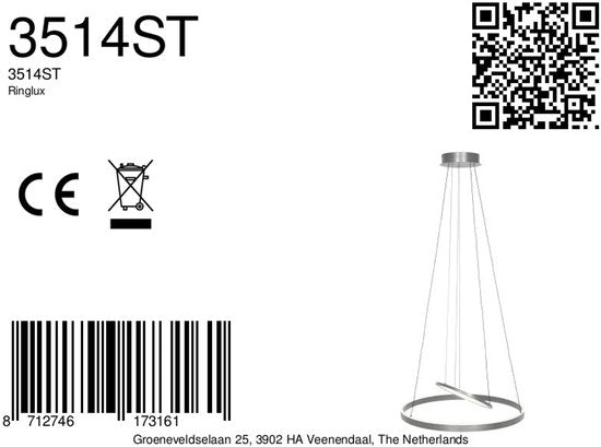 Hängeleuchte Ringlux 3514ST aus Stahl, 60 cm, höhenverstellbar – Steinhauer Moderne Innenbeleuchtung