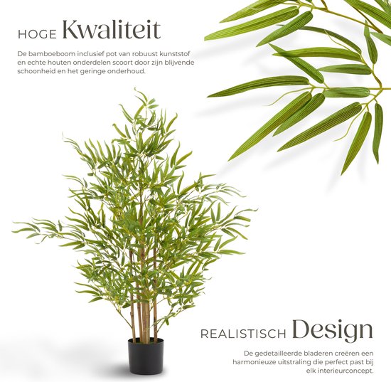 tectake® Künstlicher Bambusbaum - Naturgetreue Kunstpflanze mit realistischen Blättern und stabilem Blumentopf - Pflegeleicht und vielseitig einsetzbar - Höhe: 120 cm