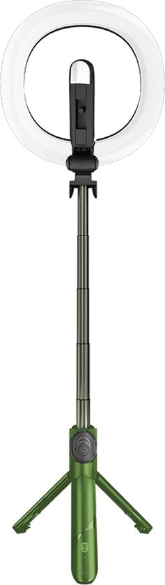 Selfie Stick 3 in 1 - Grün - Selfie Ringlicht mit Stativ Smartphone - Selfie Stick Stativ - Ringlicht mit Fernbedienung - 9 Lichtmodi - Ringlicht mit Stativ