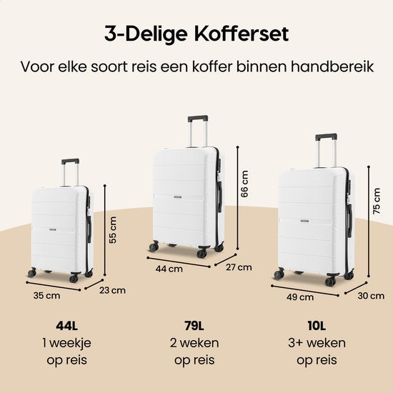 SKYCASES Urban Adventurer - Mittlerer Reisekoffer - Zahlenschloss - 44x27x66cm - 78L - Reisekoffer mit Kofferschloss - Spinner-Räder - Weiß