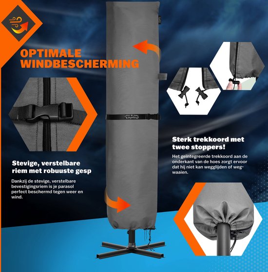 Kingsleeve Sonnenschirmhülle bis zu Ø350cm - Wetterfest Robust - Grau