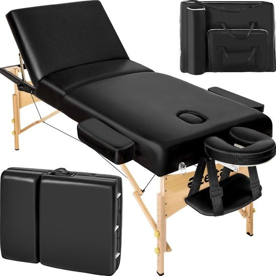 tectake - Massageliege Behandlungsliege mit 10 cm hoher Matratze + Tragetasche - extra dick gepolstert, wasser- und ölabweisender Vinylbezug, faltbar, inklusive Aufbewahrungstasche, ideal für Salon, Tattoo, Therapie - schwarz