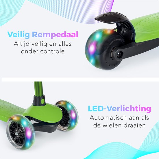 LifeGoods - Kinderroller - 2-5 Jahre - 3 leuchtende LED-Räder - höhenverstellbar - Jungen/Mädchen - Grün
