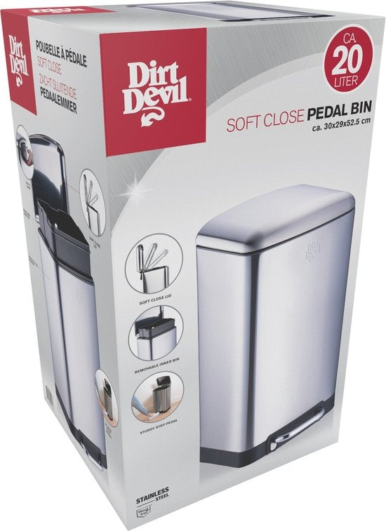Dirt Devil Treteimer 20 Liter - Abfalleimer - Edelstahl - Silber