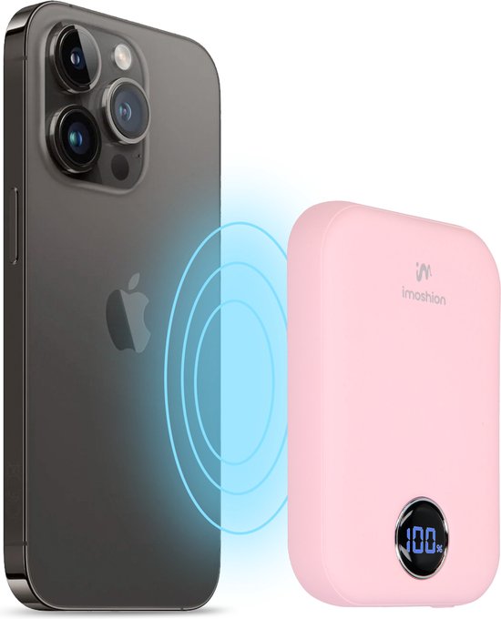 imoshion Powerbank 10000 mAh - Geeignet für MagSafe - Schnellladegerät 22,5W - LED-Anzeige - USB C & USB A - Wireless Powerbank Geeignet für iPhone 12/13/14/15/16 - Pink