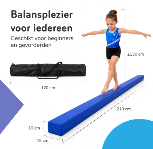 ProSkill Klappbarer Turnbalken – Blau – 210 x 10 x 10 cm – Schwebebalken, Kunstleder