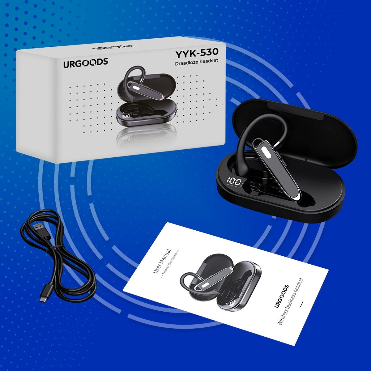 Bluetooth-Headset mit Ladeetui - In-Ear-Kopfhörer - kabelloses Headset mit Mikrofon - Bluetooth 5.1 - Freisprecheinrichtung - IPX7 wasserdicht