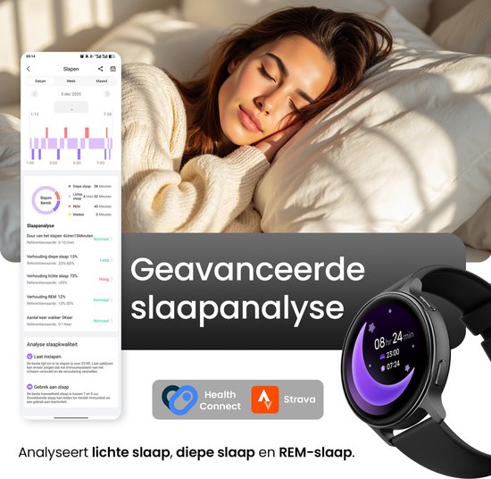 Maoo Ventura 2 – GPS-Smartwatch für Damen – AMOLED – Silikon-, Leder- und Sportarmband – Schrittzähler – Herzfrequenzmesser – Schlafmonitor – Anruffunktion – AOD – Multisport – Kompatibel mit Android und iOS – Schwarz