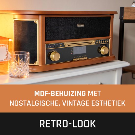Klassischer Phono-Retro-Schallplattenspieler - Bluetooth - Auto-Stopp - DAB-Radio-CD- und Kassettenspieler - TCD-2571WD - Holz