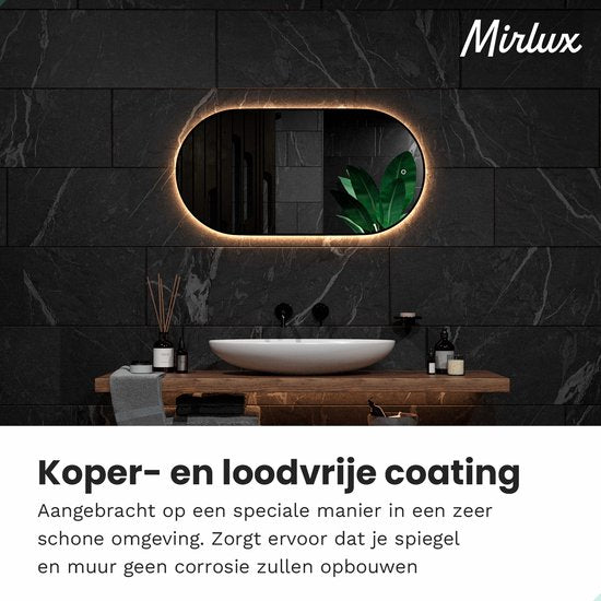 Mirlux Badezimmerspiegel - Mit LED-Beleuchtung & Heizung - Oval - 100x50CM - Schwarzer Rahmen