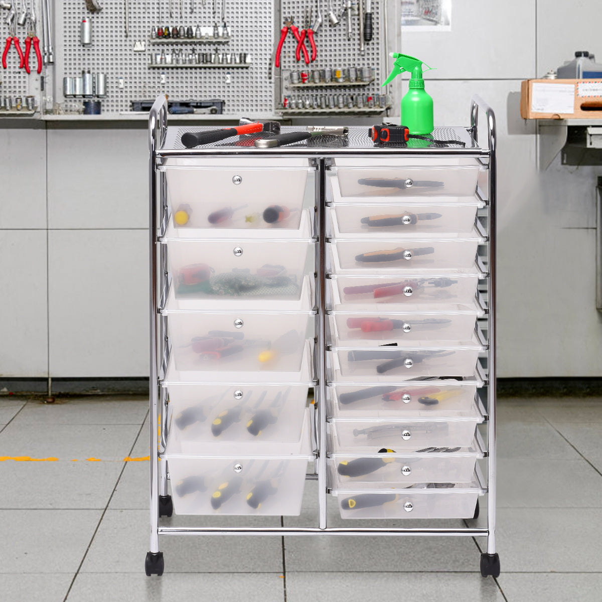 Coast Trolleys mit 15 stapelbaren Schubladen - Rollcontainer - 63 x 37 x 87 cm - transparent
