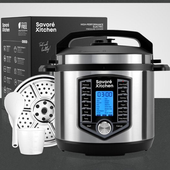 Savoré Kitchen Schnellkochtopf - 6L - PFAS frei - Reiskocher, Slow Cooker, Dampfgarer & Sous-Vide - Multikocher