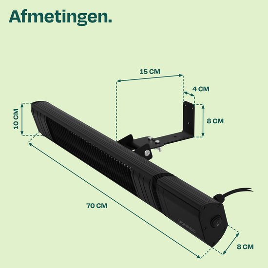 VONROC Terrassenheizung Sabatini 2000 W – Terrassenheizung – Golden Carbon-Heizelement – 24-Stunden-Timer – Mit Fernbedienung, Touch-Display und WLAN