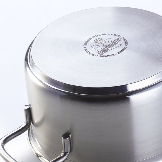 BK Gastronome Edelstahl-Induktions-Suppentopf 24 cm – 6 l – Induktionspfanne – backofenfest bis 230 °C – spülmaschinenfest – mit Edelstahldeckel – Maßskala – ohne Antihaftbeschichtung