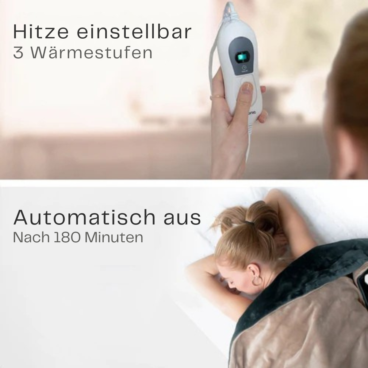 Auronic - Elektrische Wärmedecke mit Timer - 3 Stufen - 160 x 120cm - Anthrazit/ Beige