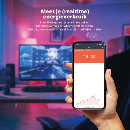 FlinQ Smart Plug - Smart Plug - Inklusive Timer & Energiemessgerät - 2er-Pack - Weiß