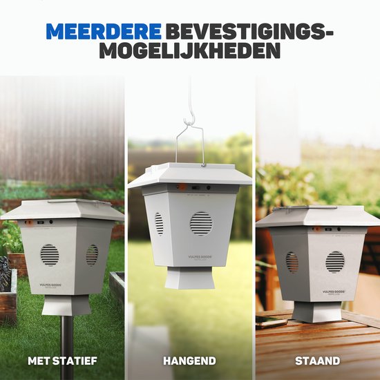 Vulpes Goods® Bird Repellent PRO - Vogelabwehr - Ultraschall - Tierfreundlich - Solarbetrieben - Weiß/Schwarz
