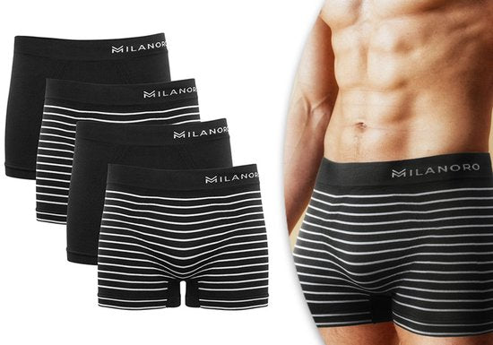 Milanoro - 4 nahtlose Boxershorts - Schwarz/Schwarz gestreift - L