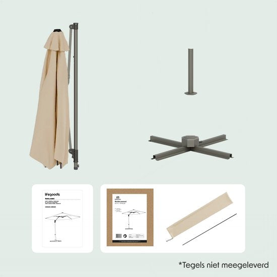 LifeGoods Sonnenschirm - Ø300 cm - 30° neigbar - One-push System - Wasserdicht - mit Bezug - Taupe