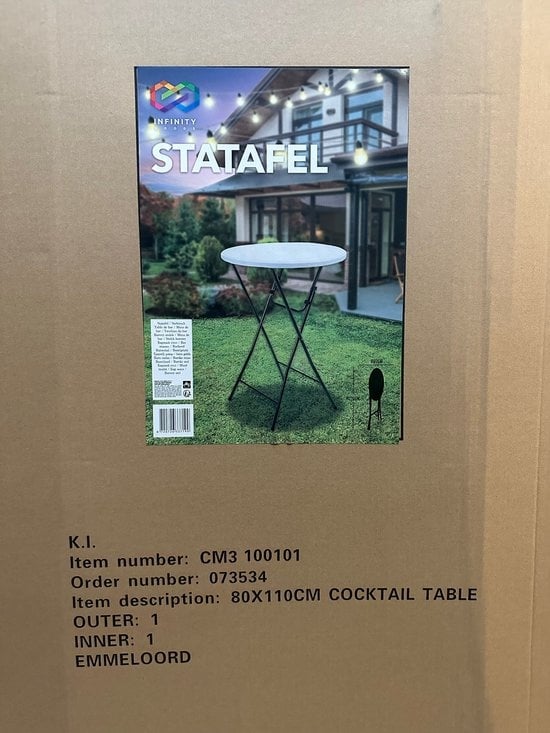 Infinity Goods Stabiler Stehtisch - Partytisch - Stabil und wetterfest - klappbar - 80cm x 110cm - Party - 1 Stück - Weiß/Grau