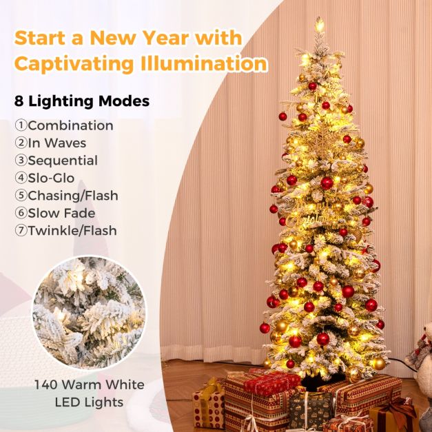 costway Künstlicher Weihnachtsbaum mit Beleuchtung - 180 cm - 140 LED-Lichter