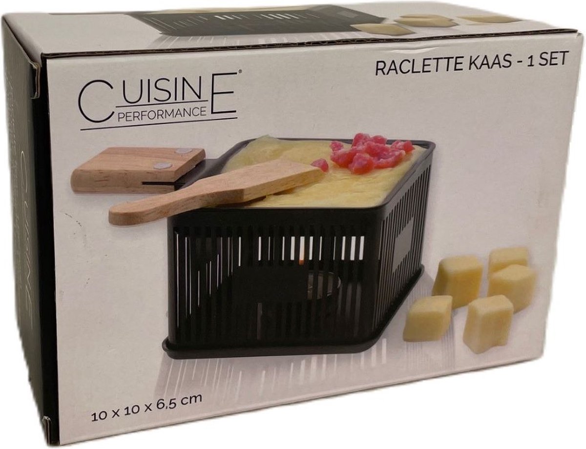 Raclette & Käsefondue To-Go - Kompaktes 1-Personen-Set mit Teelicht - 10×10×6,5 cm - Inklusive Holzspatel