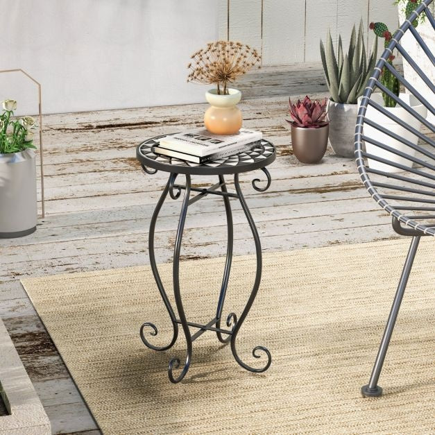 Coast Mozïek Beistelltisch - Runder Terrassentisch für drinnen und draußen - 30 x 30 x 50 cm - Schwarz/Weiß
