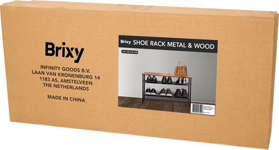 Brixy Schuhregal - Industriell - Holz - Metall - 64x30x52cm - Vintage - Schuhschrank - Braun/Schwarz