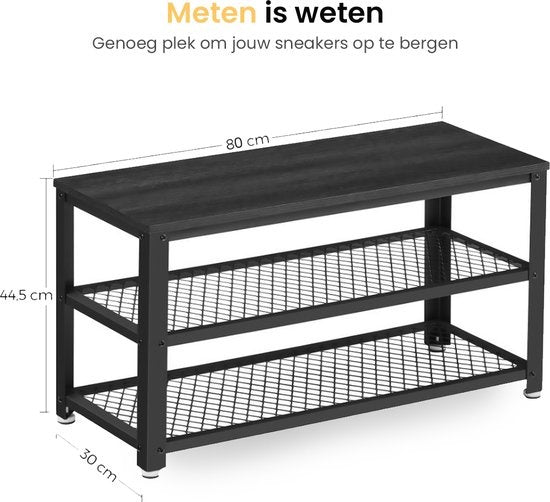 Goliving Schuhablage - Schuhbank - Flurbank - Industrial - 30 x 80 x 45 cm - Metall - Schwarzes Holz