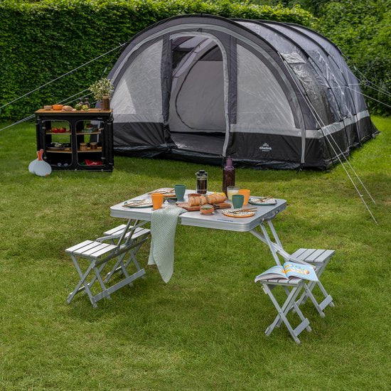 Campart Campingtisch TA-0875 – Picknicktisch-Set für 4 Personen – Zusammenklappbarer und leicht zu transportierender Picknicktisch – Wetterfest – Weiß