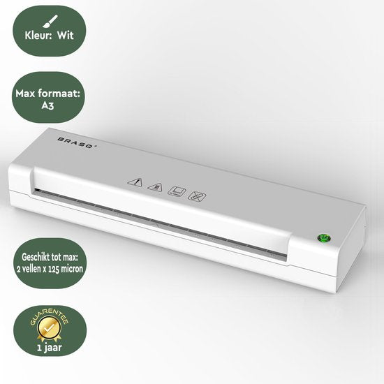 BRASQ Laminator A3 Weiß - Laminiermaschine - Laminator - Weichmacher - bis zu 125 Mikrometer pro Blatt
