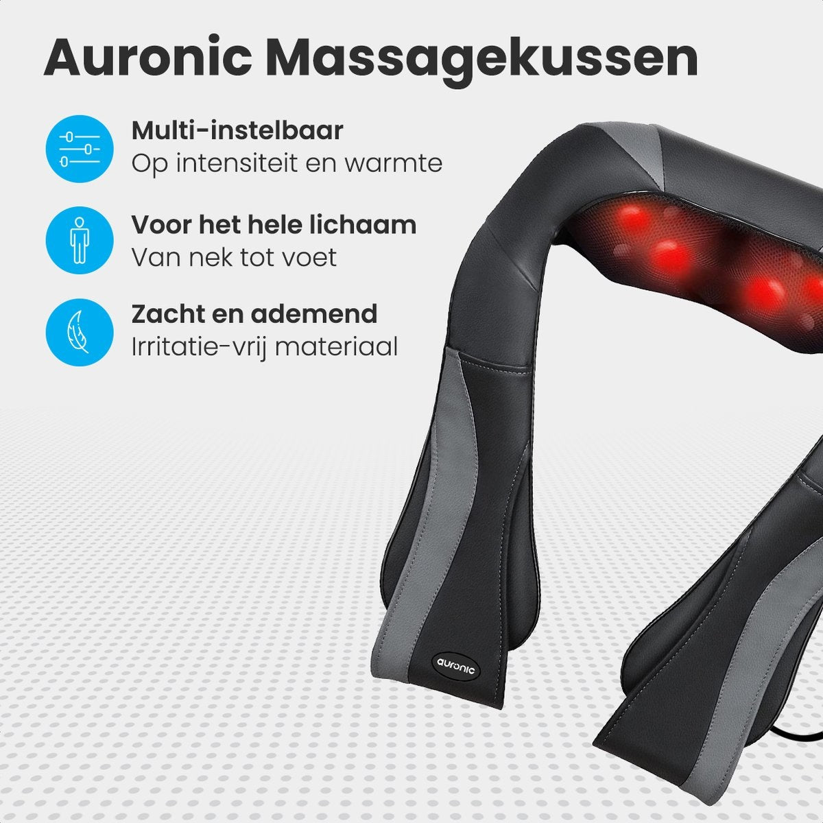 Auronic - Shiatsu Massagekissen - für Nacken und Schulter - Infrarot-Wärmefunktion - Schwarz