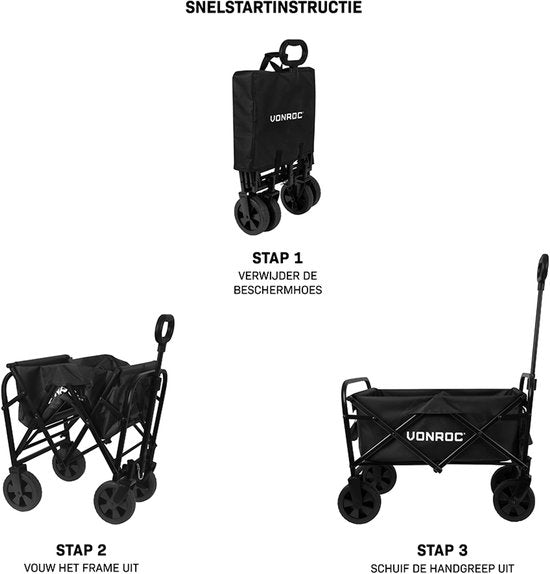 VONROC Bolderkar - Kompaktes Modell - Zusammenklappbar - 60 kg Tragkraft - 50l Fassungsvermögen - Solide Anti-Leck-Räder - Stabiler Stahlrahmen - Polyester 600D - Schwarz