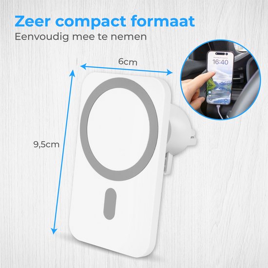 Nuvance - Auto-Telefonhalterung - Geeignet für MagSafe iPhone 12/13/14/15 - Telefonhalterung mit drahtlosem Ladegerät - Magnetische Autohalterung - Weiß