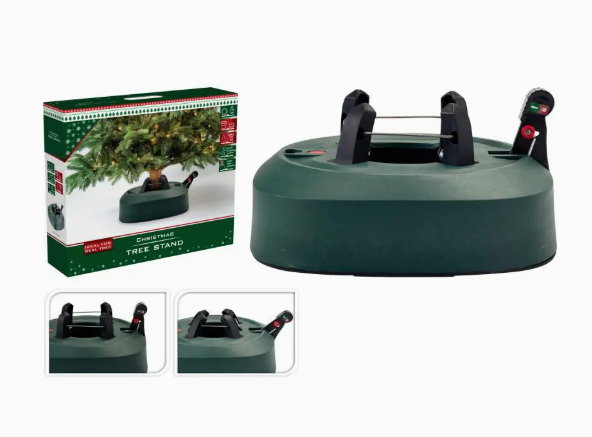 Nampook Premium selbstklemmender Weihnachtsbaumständer für echte Bäume mit Wasserbehälter und Fußpedal – Grün – Kunststoff