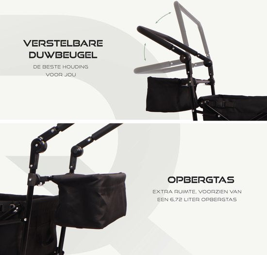 BRASQ Bolderkar Foldable Deluxe WC200 - 108L Kapazität - Mit Schiebestange - Leichtgewicht - Bis zu 100 kg Tragfähigkeit - Inklusive 2 Aufbewahrungstaschen - Schwarz