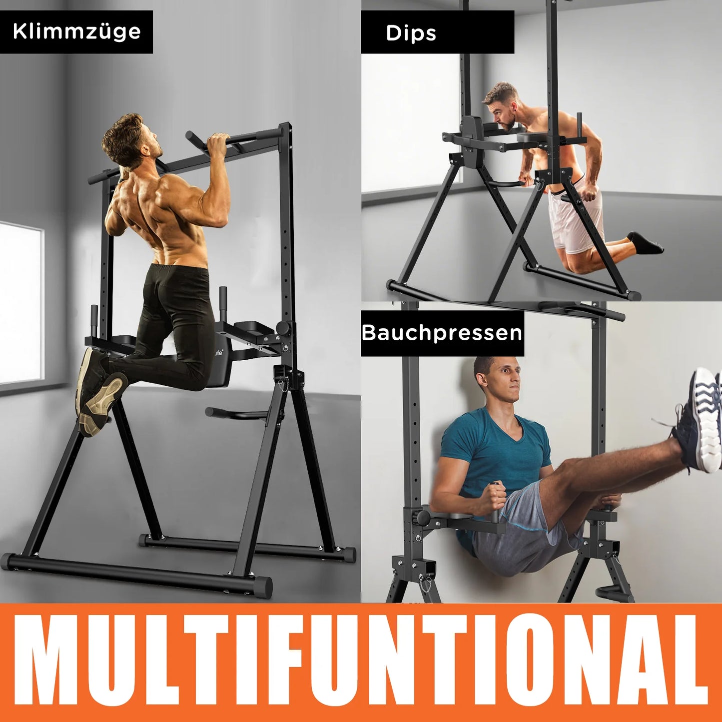 DH FitLife Faltbare Power Tower Dip-Station – Freistehende Klimmzugstange bis 150 kg für das Heimfitnessstudio